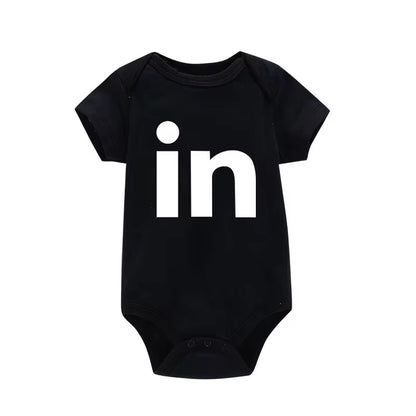 TW & in Letter Print Newborn Infant Baby Boys Girls Black Bodysuit Twins Romper Jumpsuit Outfits Hipster Baby Clothes 0-24M