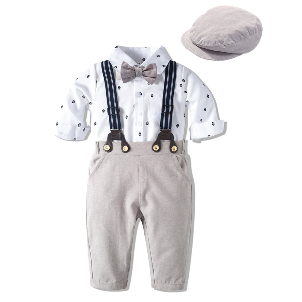 Baby Suits Newborn Boy Clothes Romper + Vest + Hat Formal Clothing Outfit Party Bow Tie Children Toddler Birthday Dress 0- 24 M