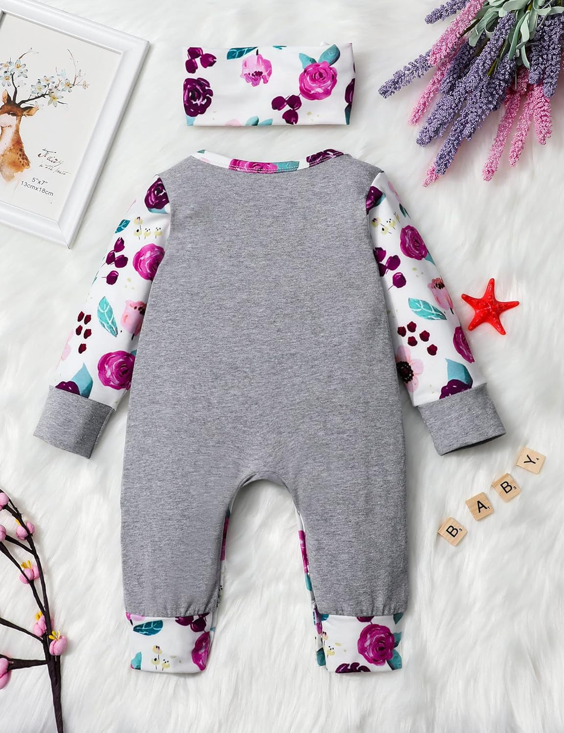 Newborn Baby Girl Clothes Floral Long Sleeve Footless Romper Jumpsuit Cotton