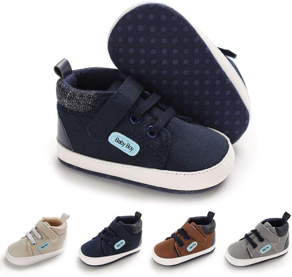 Toddler Baby Boys Girls High Tops Ankle Sneakers Soft Anti-Slip Sole PU Leather Moccasins Infant Newborn Prewalker First Walking Crib Shoes