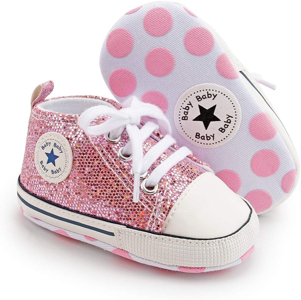 Unisex Baby Boy Girl Canvas Sneaker Soft Sole Ankle Infant First Walkers Crib Shoe