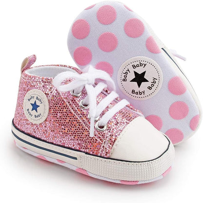 Unisex Baby Boy Girl Canvas Sneaker Soft Sole Ankle Infant First Walkers Crib Shoe